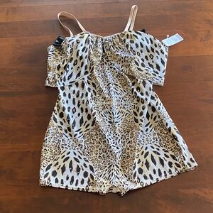 Leopard Print Spaghetti Strap Leotard Shorts